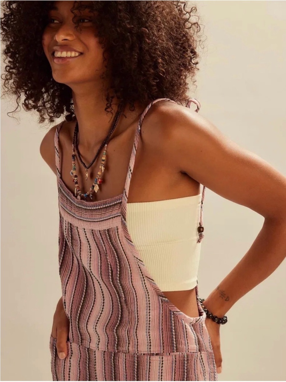 NWOT-Free People Freya Striped Overalls